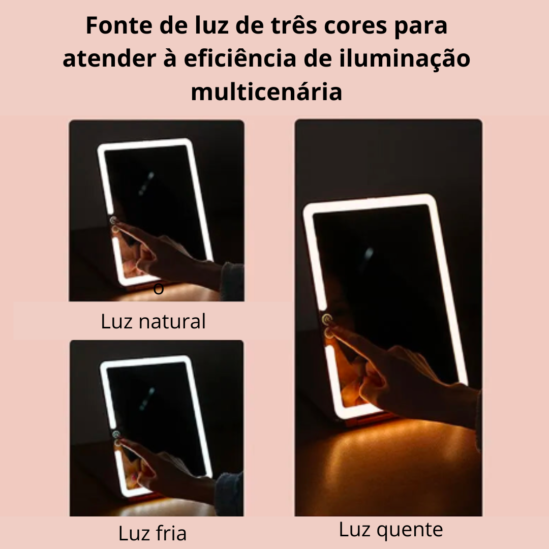 Espelho de maquiagem portátil LED