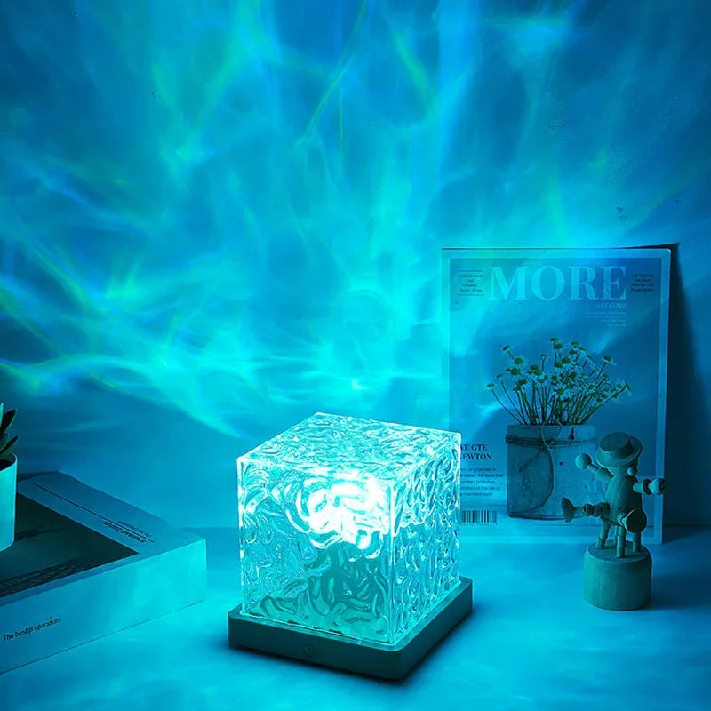 Luminária de Cristal Noturna Dinâmica com Projeção da aurora boreal