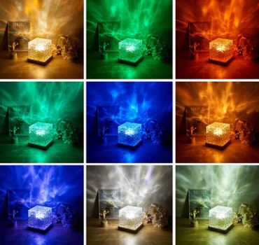 Luminária de Cristal Noturna Dinâmica com Projeção da aurora boreal