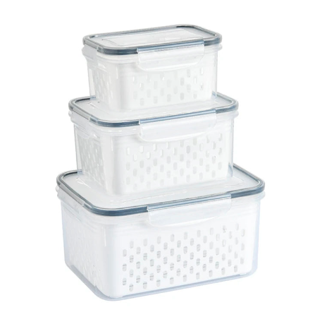 Caixa Organizadora para Geladeira com Cesta de Drenagem - Ideal para Frutas, Legumes e Despensa
