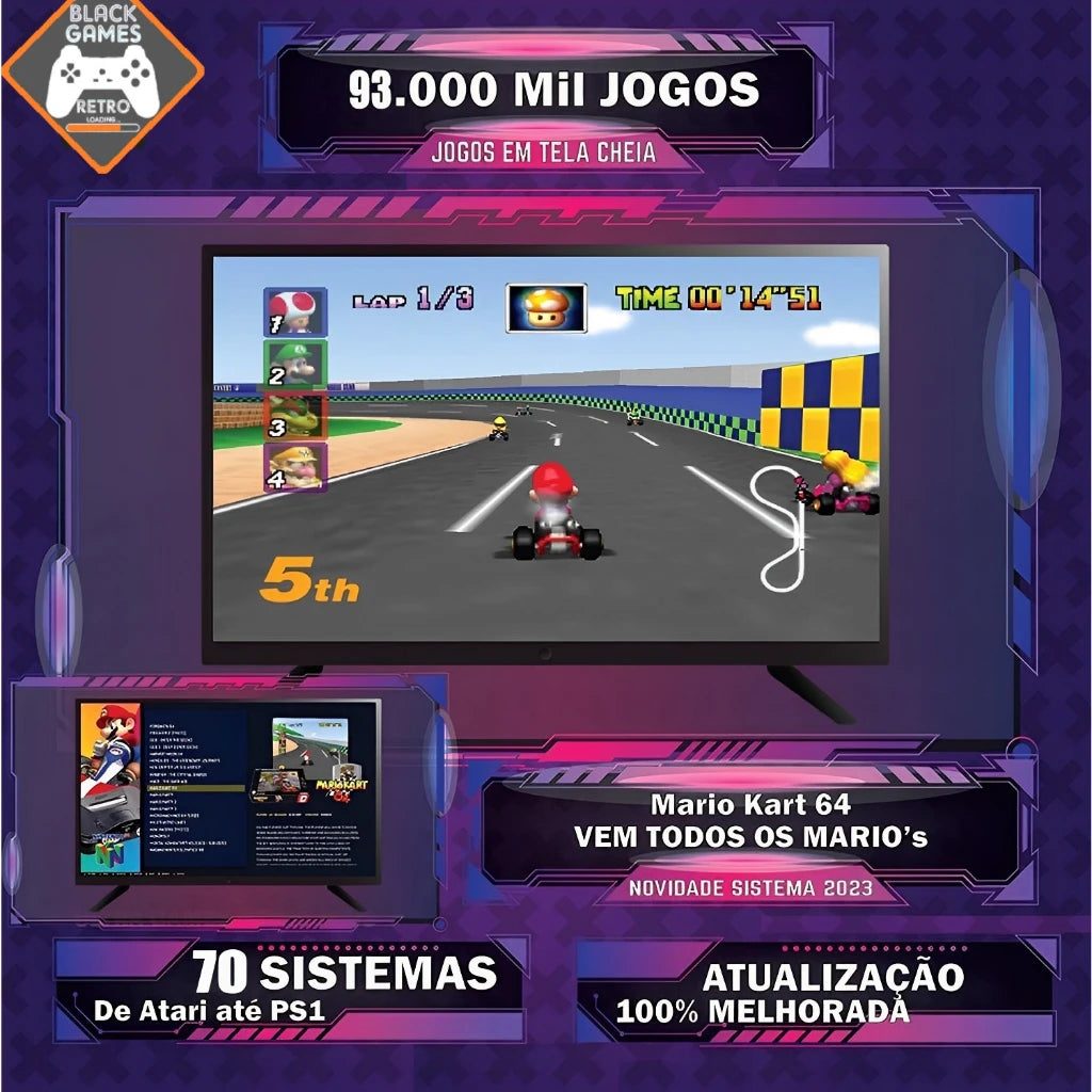 VÍDEO GAME RETRO 140 Mil Jogos - 128gb + 2 controles sem fio