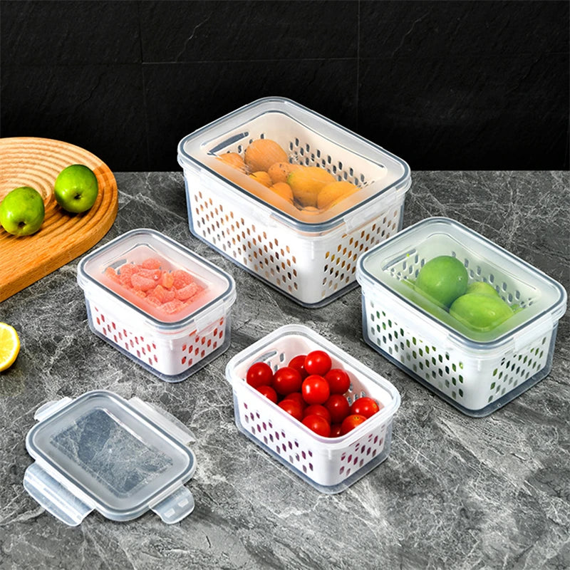 Caixa Organizadora para Geladeira com Cesta de Drenagem - Ideal para Frutas, Legumes e Despensa