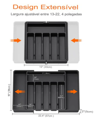 Organizador de Gaveta Expansível e ajustável para Talheres e cutelaria