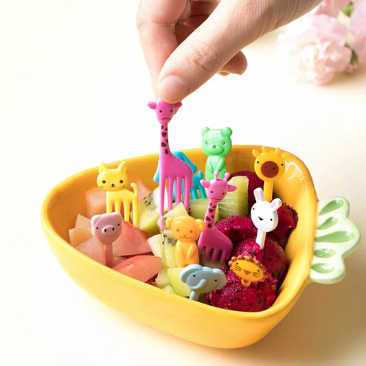 10 peças Mini Garfo Para Petisco Infantil de Fruta de Desenho Animado