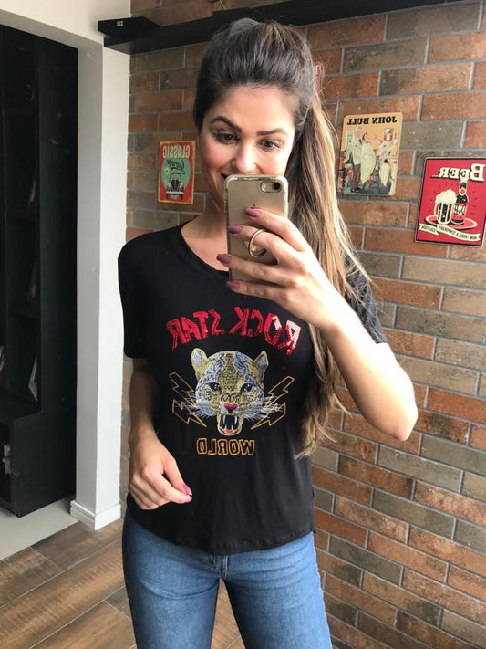 Blusa Feminina Bordada Preta Bordada